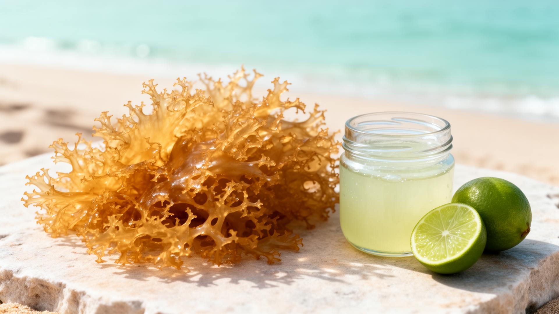 Bright green sea moss on a plate — a nutrient-dense red algae used in wellness