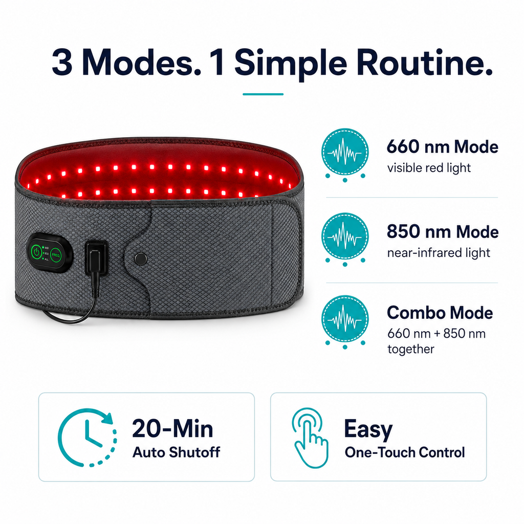 Vitalytics Restore Belt — Red Light Therapy Lower Back Recovery Belt with 660nm & 850nm Dual-Wavelength LEDs