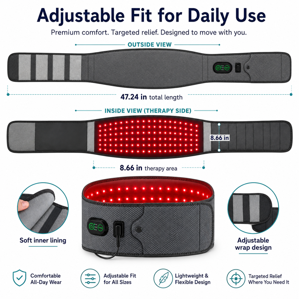 Vitalytics Restore Belt — Red Light Therapy Lower Back Recovery Belt with 660nm & 850nm Dual-Wavelength LEDs